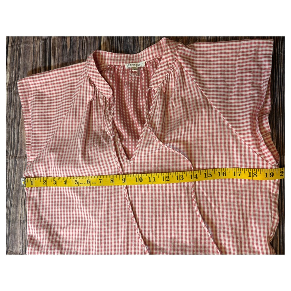 Tyler Boe Dress Womens M Red White Gingham Tiered Ruffle Tie Neck - Picture 5 of 13